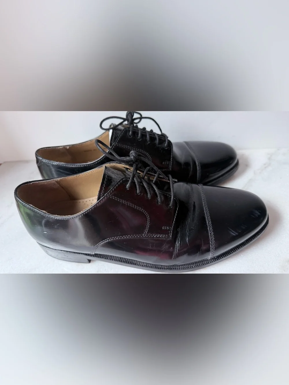Cole Haan Men's Caldwell cap toe oxfords in black patent leather